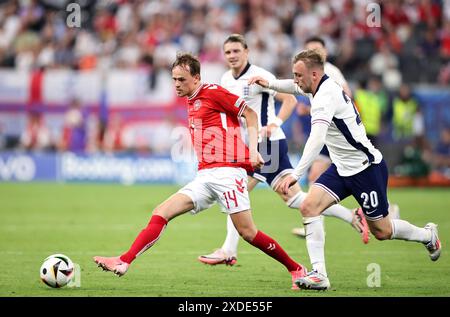 Mikkel Damsgaard of Denmark, Jarrod Bowen of England during the UEFA ...