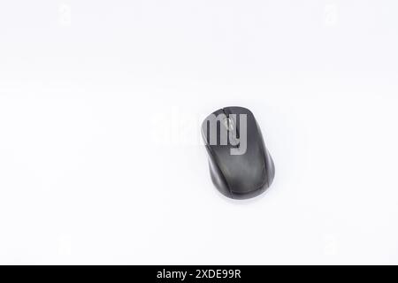 Black wireless mouse on isolated white background with copy space Stock Photo