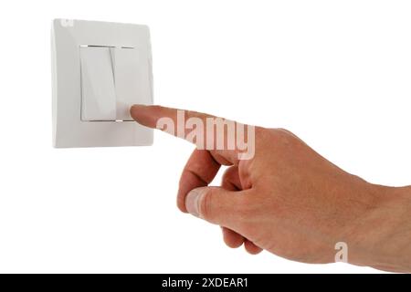 Finger Pressing Light Switch Isolated Stock Photo