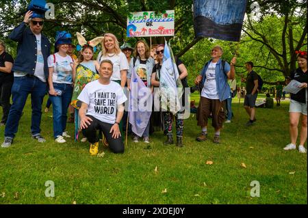 London, UK. 22nd June, 2024. Thousands march in the Resotre Nature March, London, UK. Over 300 nature organisations were represented. Credit: Mary-Lu Bakker/Alamy Live News Stock Photo