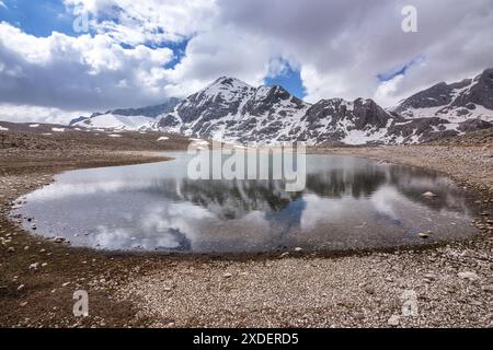 Temporary lakes formed in the spring months as snow melts in the higher parts of Antalya Taşeli Plateau. Stock Photo