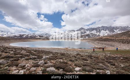 Temporary lakes formed in the spring months as snow melts in the higher parts of Antalya Taşeli Plateau. Stock Photo