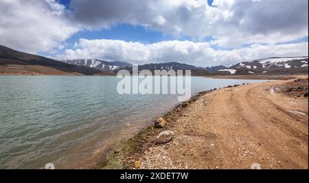 Temporary lakes formed in the spring months as snow melts in the higher parts of Antalya Taşeli Plateau. Stock Photo