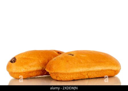 Two sweet buns, macro, isolated on white background. Stock Photo