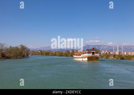 Excursion boat on the Manavgat, Turkey Stock Photo