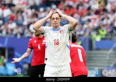 Hamburg, Germany. 22nd June, 2024. Soccer: European Championship, UEFA Euro 2024, Georgia - Czech Republic, preliminary round, Group F, match day 2, Volksparkstadion Hamburg, Czech Republic's Ladislav Krejci reacts after missing a chance. Credit: Jens Büttner/dpa/Alamy Live News Stock Photo