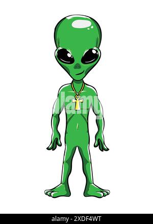 Green Alien Cartoon Character Space Mode Stock Vector