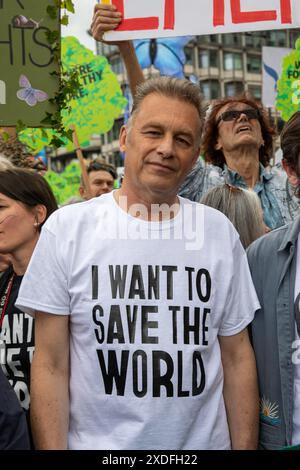 London, UK. 22nd June, 2024. Different Environmental groups come together for the Restore Nature Now march and rally. Activist Chris Packham stands at the front of the march. Credit: James Willoughby/Alamy Live News Stock Photo