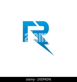Initial letter R icon logo design template with lightning - thunder - bolt - electric - vector. R letter logo design with lighting thunder bolt vector Stock Vector