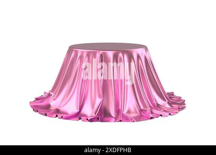 Round box covered with satin fabric. 3D illustration Stock Photo