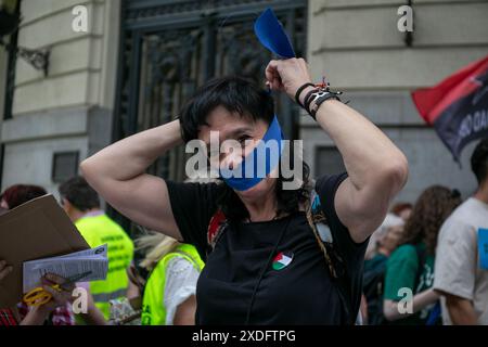 Madrid, Spain. 22nd June, 2024. Concentration in front of the Congress of Deputies to continue demanding the definitive end of the Gag Law or Organic Law for the protection of citizen security and refers to a law in which some freedoms such as expression, information or demonstration are considered “illegal” . Credit: D. Canales Carvajal/Alamy Live News Stock Photo