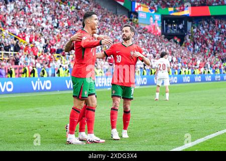 Dortmund, Germany. 22nd June, 2024. Dortmund, Germany, June 22th 2024: Cristiano Ronaldo (7 Portugal) celebrates his teammate Bruno Fernandes (8 Portugal) goal during the UEFA EURO 2024 Germany Group F football match between Turkiye and Portugal at BVB Stadion Dortmund in Dortmund, Germany. (Daniela Porcelli/SPP) Credit: SPP Sport Press Photo. /Alamy Live News Stock Photo