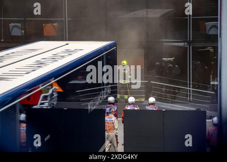 Montmelo, Spain, 22nd Jun 2024, Fire in McLaren Motorhome at the Spanish Grand Prix. Qualifying, round 10 of the 2024 Formula 1 championship. Credit: Michael Potts/Alamy Live News Stock Photo