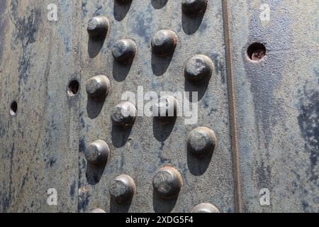 Rivets on a Steel crucible on display at Kelham island Sheffield England Stock Photo