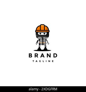 Mining Bot Character Logo Design. Mining Bot Icon With Safety Jacket And Helmet Logo Design. Stock Vector