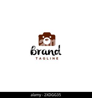 Playful Photo Bear Logo Design. Bear Face Icon Inside Camera Silhouette Logo Design. Stock Vector