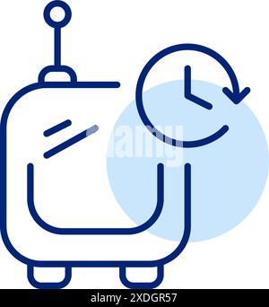 Automated delivery robot and clock. Precise scheduled express automated logistics. Last mile delivery service. Pixel perfect, editable stroke icon Stock Vector