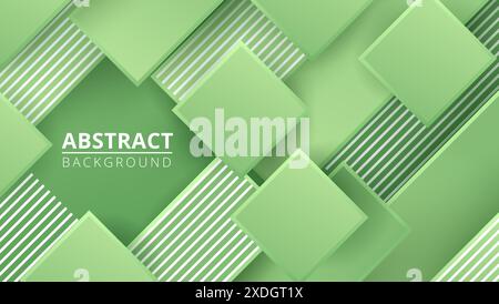 Abstract Geometric Background With Green Shades and Layered Squares Design Stock Vector