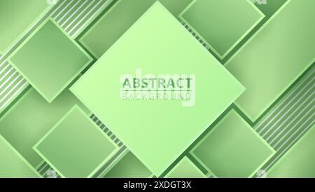 Abstract Geometric Green Background with Overlapping Shapes and Lines Stock Vector