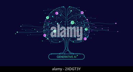 Illustration of abstract stream information. Generate image, video from prompt concept. Big data, technology, AI, data transfer, data flow, generative Stock Vector