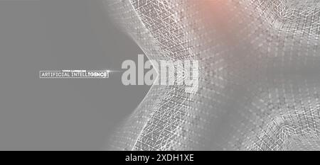 Visualization of an AI network featuring a geometric mesh pattern with digital and futuristic elements. Stock Vector