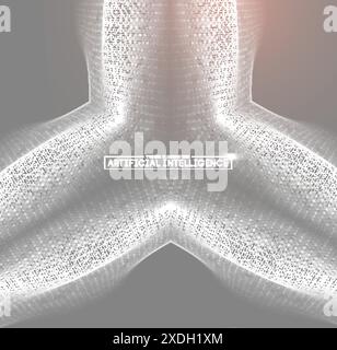 Abstract representation of an AI network featuring a geometric pattern and digital mesh structure in a futuristic design. Stock Vector