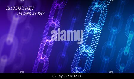 Illustration of blockchain technology with interconnected digital chains in a futuristic and abstract design. Stock Vector
