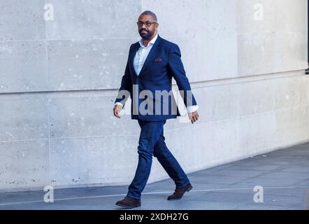 London, UK. 23rd June, 2024. James Cleverly, Home Secretary, arrives for Sunday with Laura Kuenssberg. Credit: Mark Thomas/Alamy Live News Stock Photo