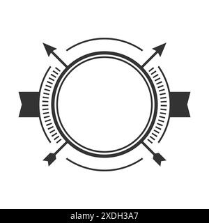 Arrow logo on white background. Modern logotype template with copy space. Trendy retro circle logo with two arrows and two ribbons. Fashion design Stock Vector