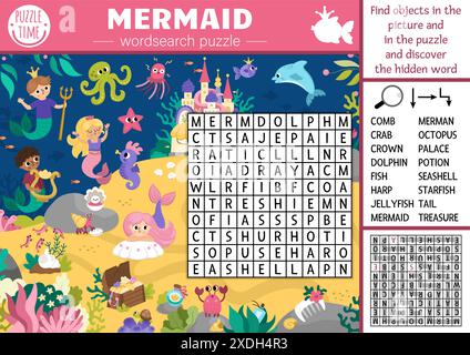 Vector under the sea word search puzzle for kids. Simple easy ocean ...