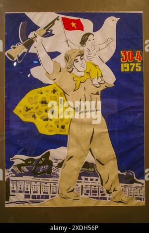 Hanoi, Vietnam - 29 Jan, 2024: Communist propaganda posters on display at the Vietnamese Womens Museum, Hanoi Stock Photo