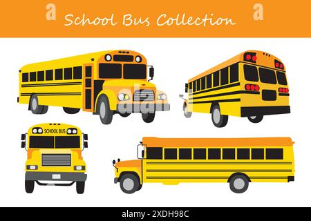 school bus collection. school bus in different poses. Vector illustration. Stock Vector