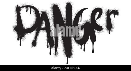 Sprayed Danger font graffiti with over spray in black over white.Vector Illustration for printing, backgrounds, posters, stickers. Stock Vector