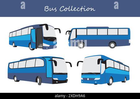 bus collection. bus in different poses. Vector illustration. Stock Vector