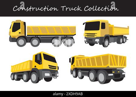 construction truck collection. construction truck in different poses. Vector illustration. Stock Vector