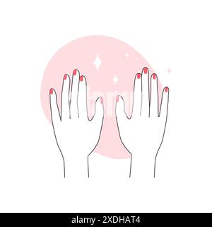 Hands of customer with manicure and red nail polish line icon vector illustration Stock Vector