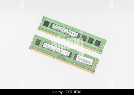 Pair of Computer RAM Sticks on White Background Stock Photo