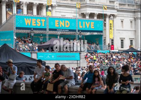 London, UK. 23rd June, 2024. Spectators enjoying the West End Live performances in Trafalgar Square. Credit: David Tramontan / Alamy Live News Stock Photo