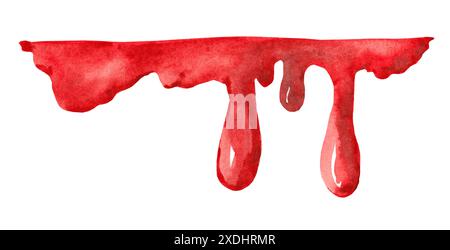 Blood splatter drawn in watercolor and isolated on a white background. Abstract spots and brushes Stock Photo