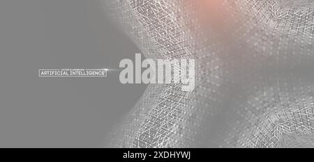 Visualization of an AI network featuring a geometric mesh pattern with digital and futuristic elements. Stock Vector