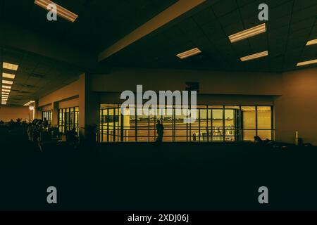 Yellow lights with dark building ,architecture concept Stock Photo