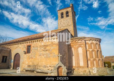 Facade of the church. Zarzuela del Monte, Segovia province, Castilla Leon, Spain. Stock Photo