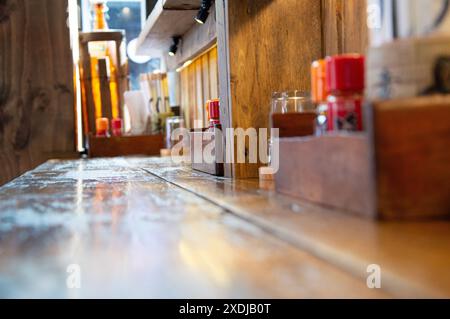 Eating corner in a Japanese ramen restaurant Stock Photo