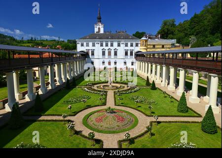 Lysice - A beautiful old castle in the Czech Republic. A summer sunny day and a tip for a family trip, a popular tourist spot. Stock Photo