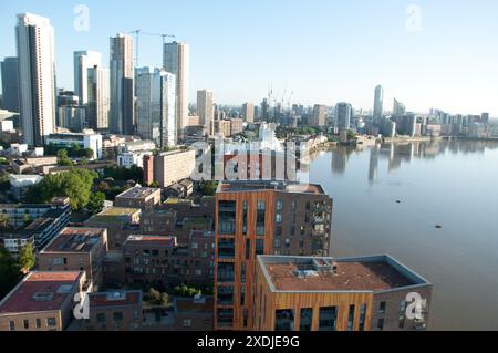 Buildings along the River Thames, Tower Hamlets, London, UK Stock Photo