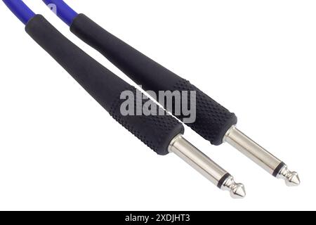 Blue Guitar Cable with Dual 6.35mm Jacks Stock Photo