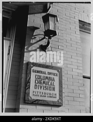 Pittsburgh Plate Glass Co., Columbia Chemical Division. Sign and lamp. Gottscho-Schleisner Collection Stock Photo