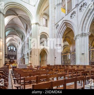 Beautiful interior view of the Men's Abbey, Saint Etienne Church in Caen, Normandy, France. Stunning architecture and historical significance. Stock Photo