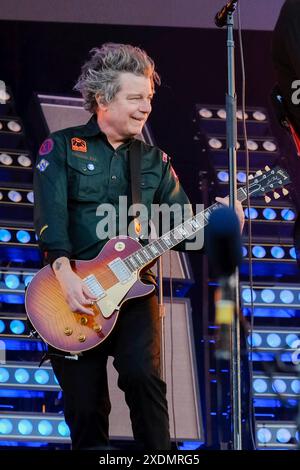 Newport, UK. 23rd June, 2024. Jason White guitarist performs live with American punk band Green Day at the Isle of Wight Festival. Credit: SOPA Images Limited/Alamy Live News Stock Photo