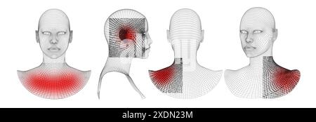 Human Facial Pain Points Wireframe Illustration Stock Vector